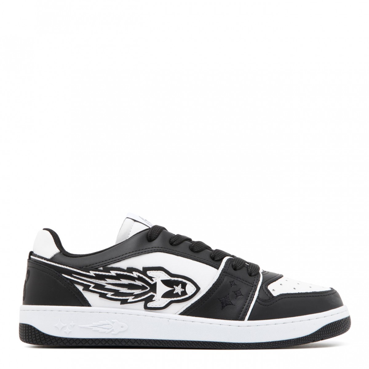 Black and White Calf Leather Logo Detail Sneakers