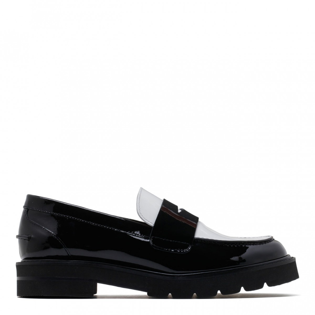 Black and White Leather Penny Loafers