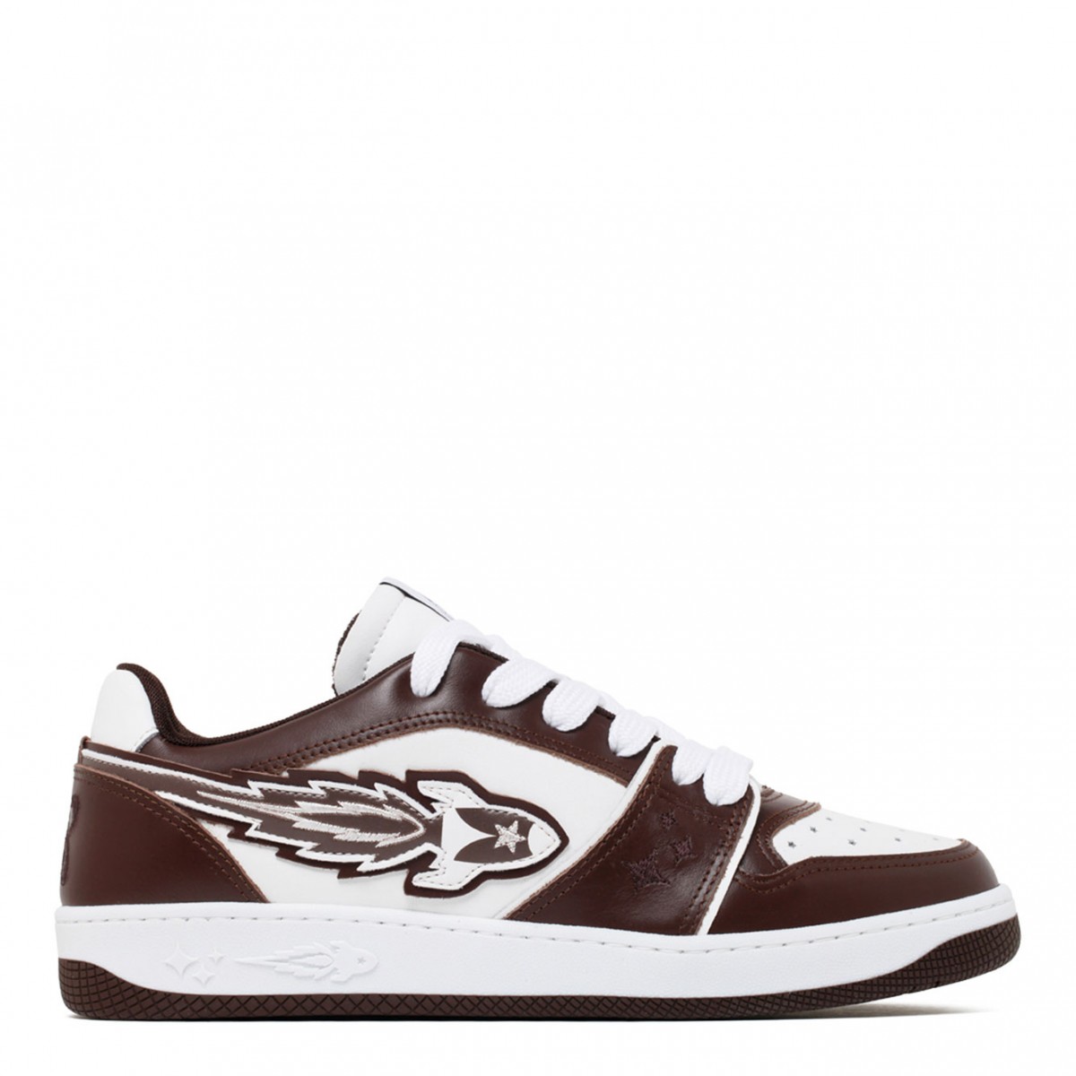 White and Brown Rocket Leather Sneakers