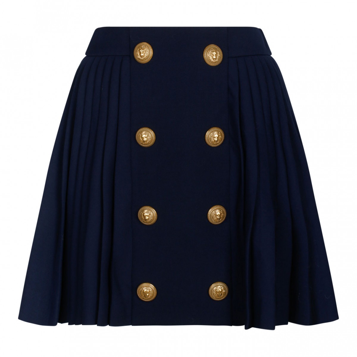 Navy Blue Wool Pleated Miniskirt