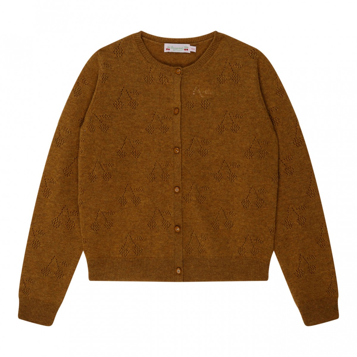 Camel Brown Cashmere Perforated Cherry Cardigan