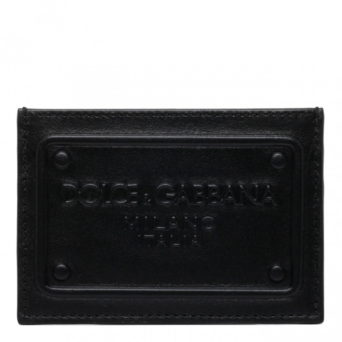 Black Calf Leather Logo Plaque Cardholder