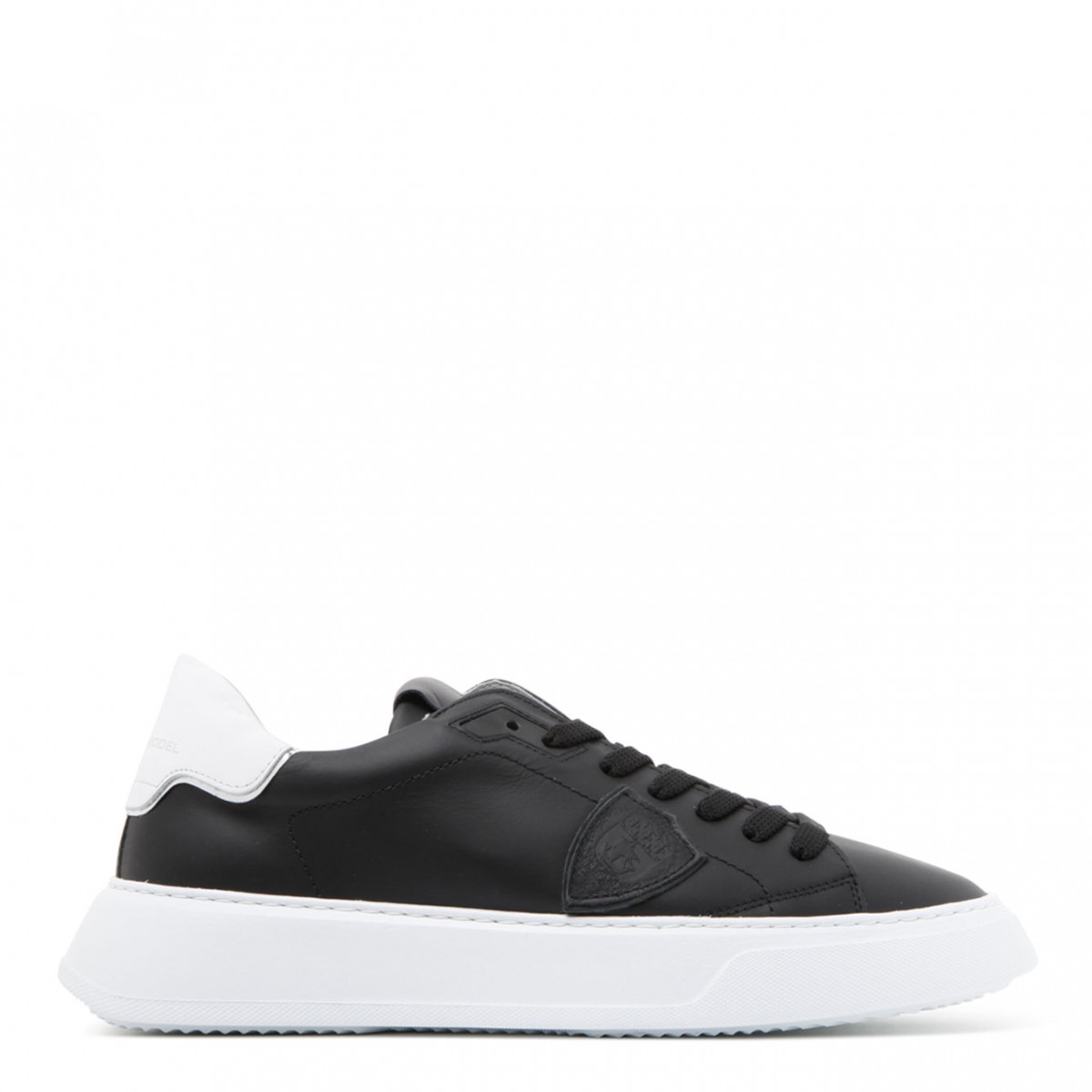 Black and White Leather Temple Veau Low Top Sneakers