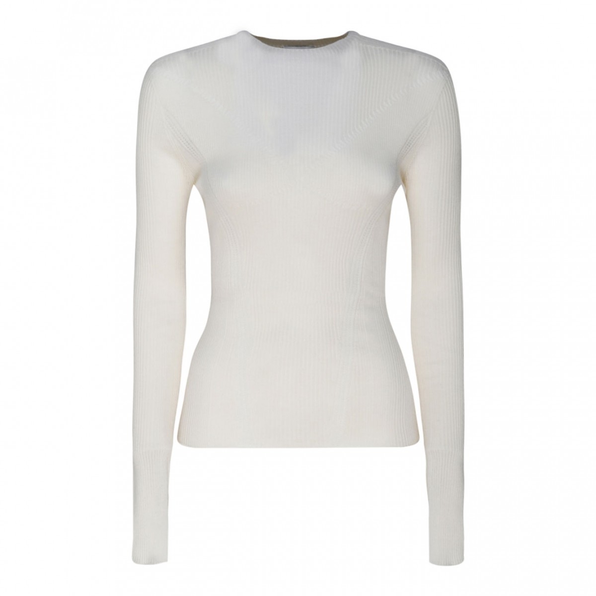 Lanvin Milk White Cashmere Long Sleeve Ribbed Knit Top