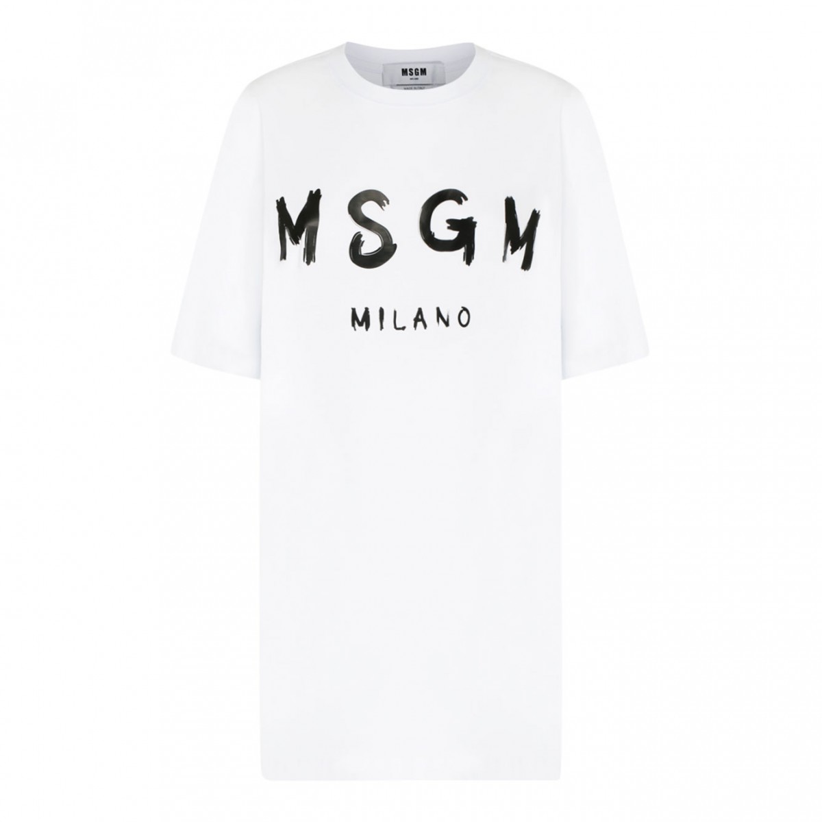MSGM White Cotton Logo Print T-Shirt.