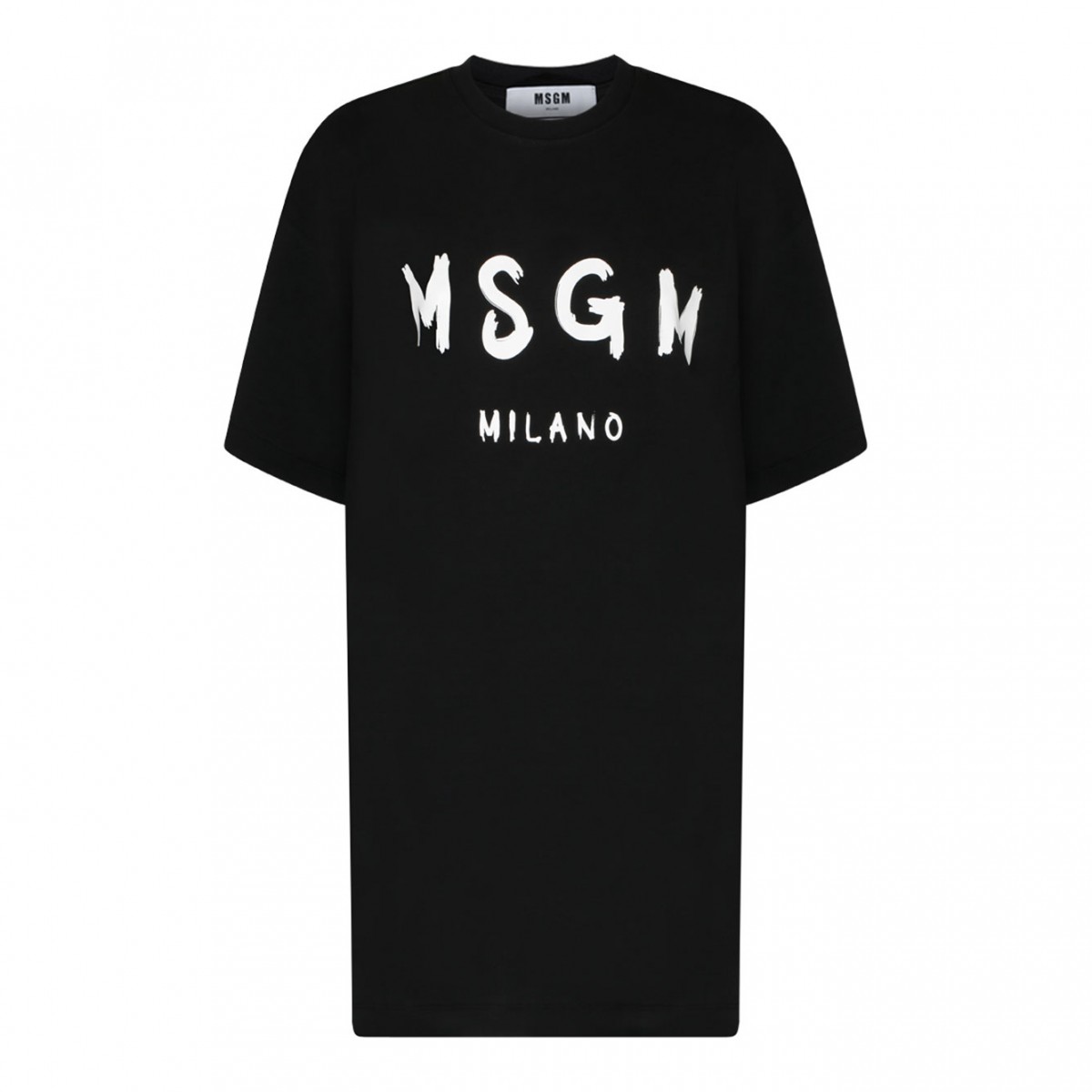 MSGM Black Cotton Logo Print T-Shirt Dress.