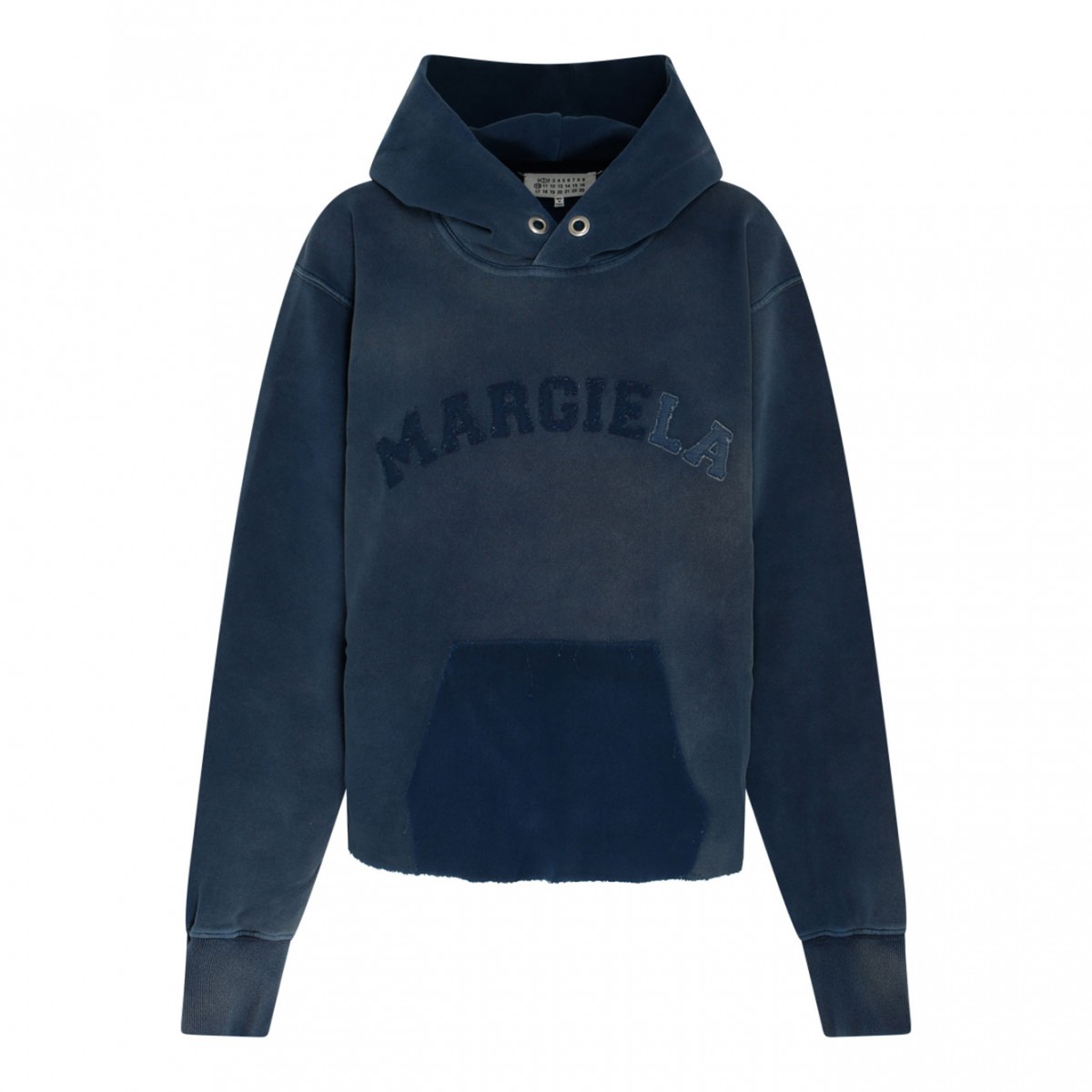 Blue Cotton Faded Logo Patch Hoodie