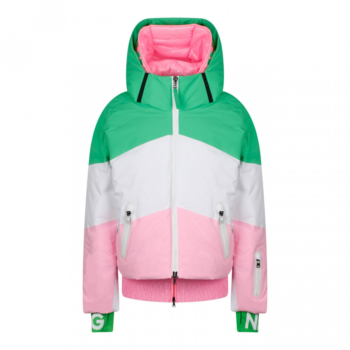 Pink, White and Green Ski Down Jacket