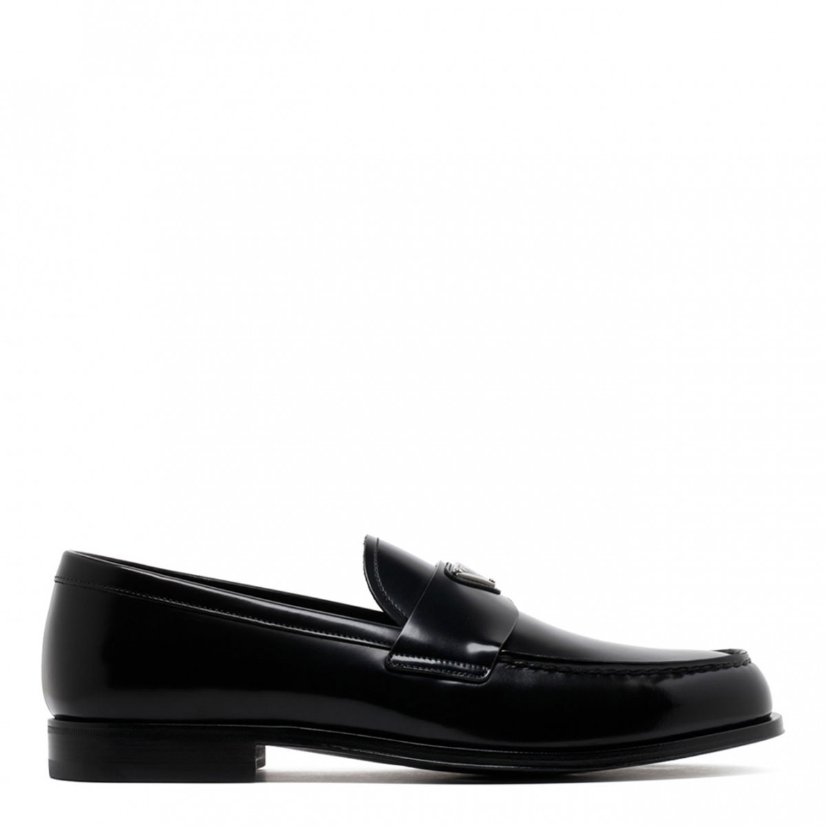 Black Leather Enamel Logo Loafers
