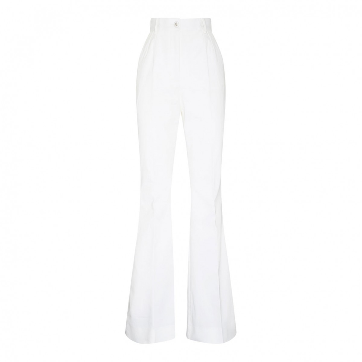 Dolce & Gabbana Cream White Cotton Blend Tailored Wide Leg Trousers. 
