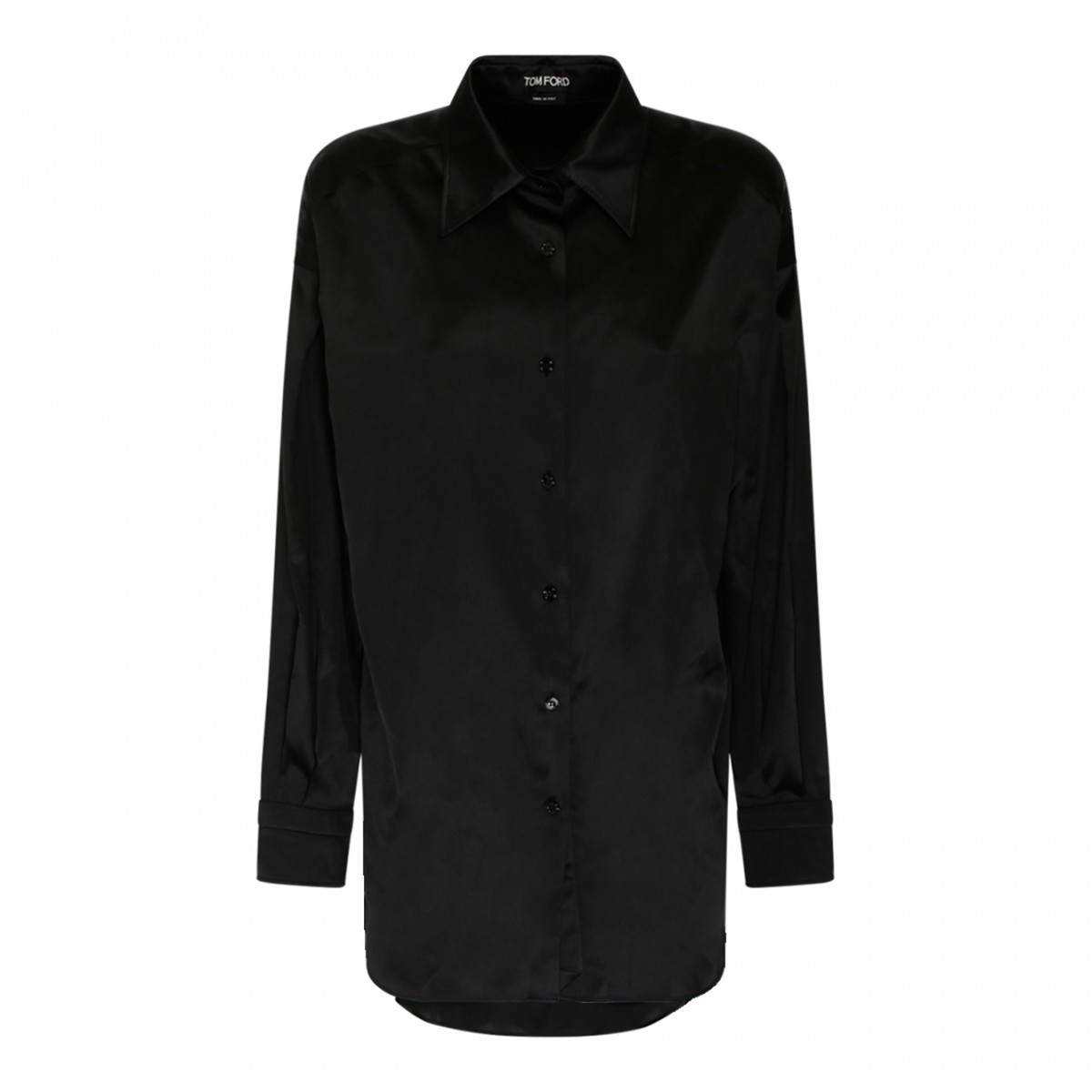 Black Silk Pointed Collar Shirt