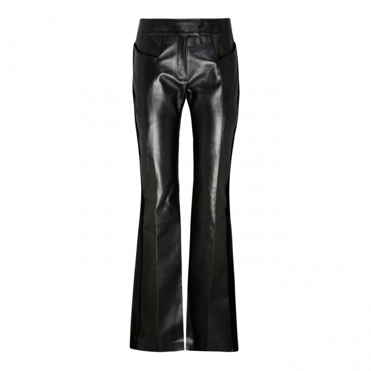 Black Calf Leather Flared Trousers