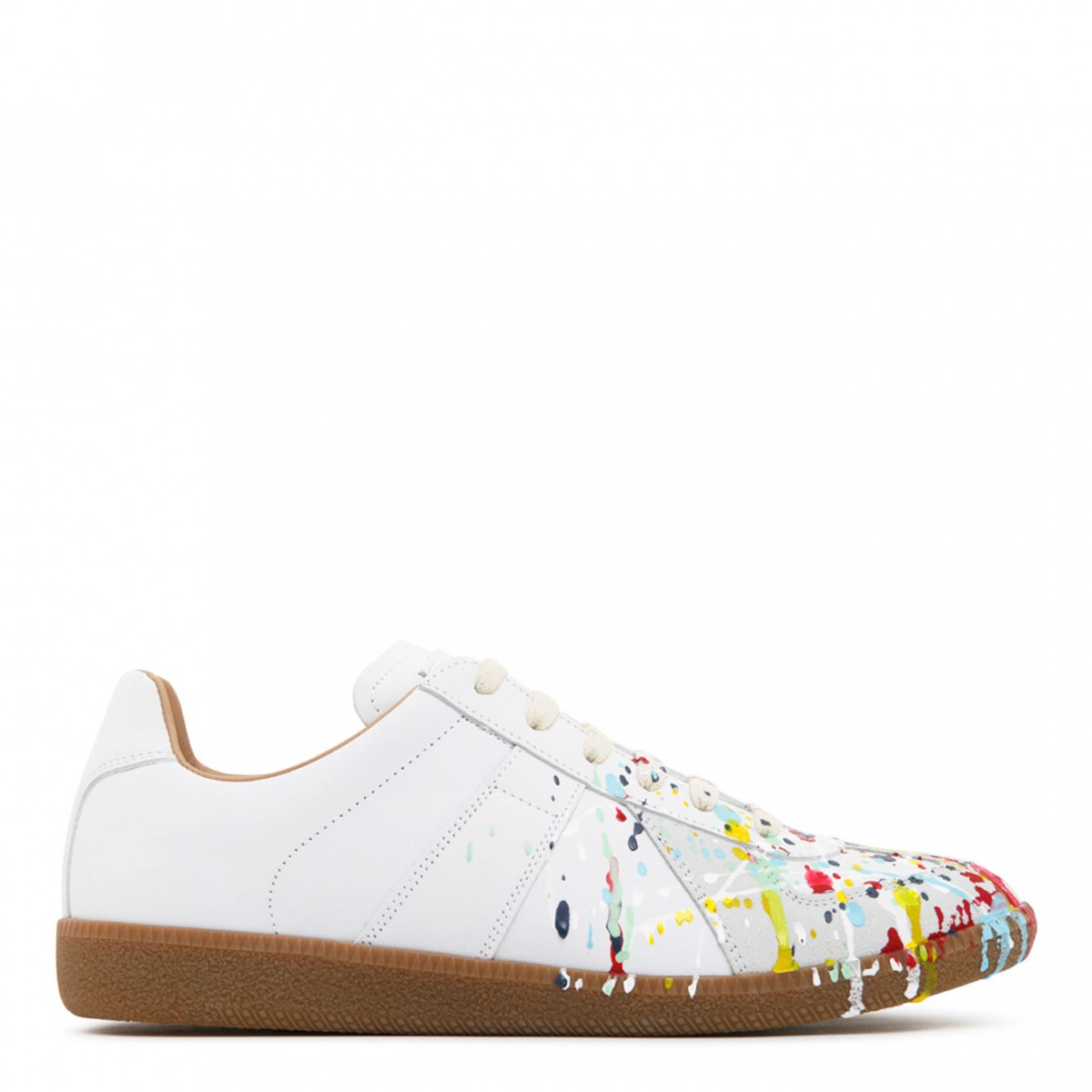 White and Multicolour Calf Leather Paint Splatter Sneakers