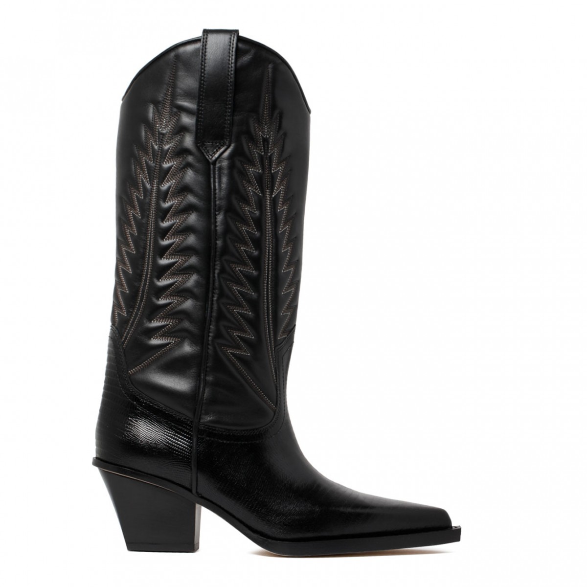 Black Calf Leather Embroidered Design Boots