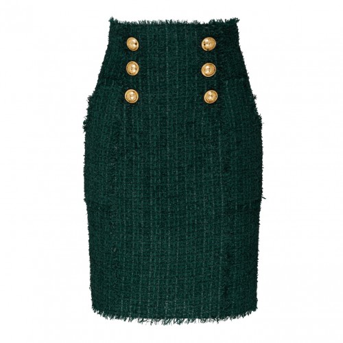 Dark Green Tweed Pencil Skirt