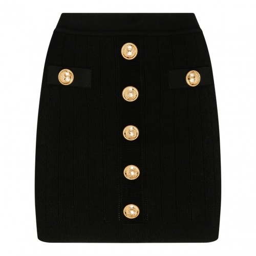 Black Knitted Buttoned Mini...