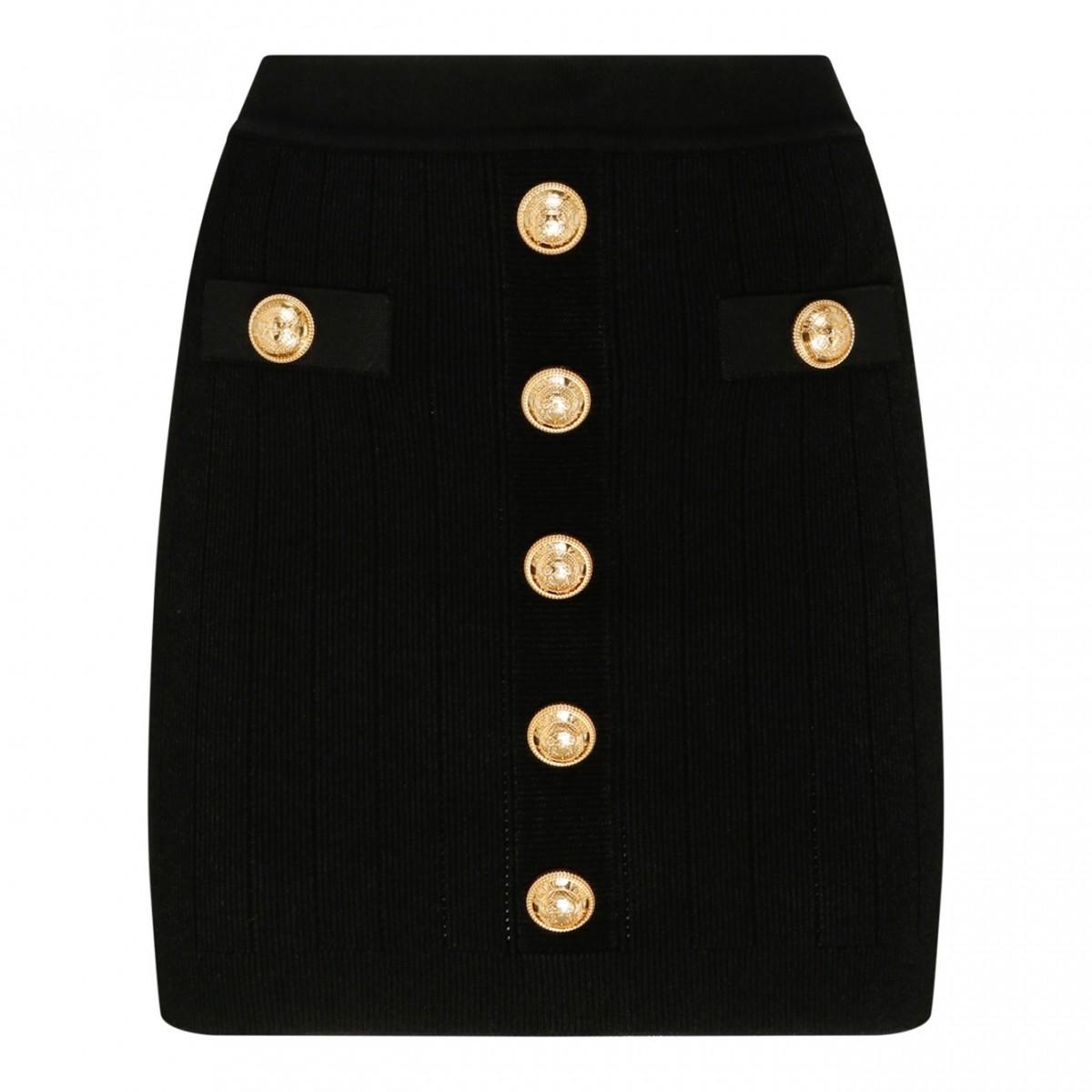 Black Knitted Buttoned Mini Skirt