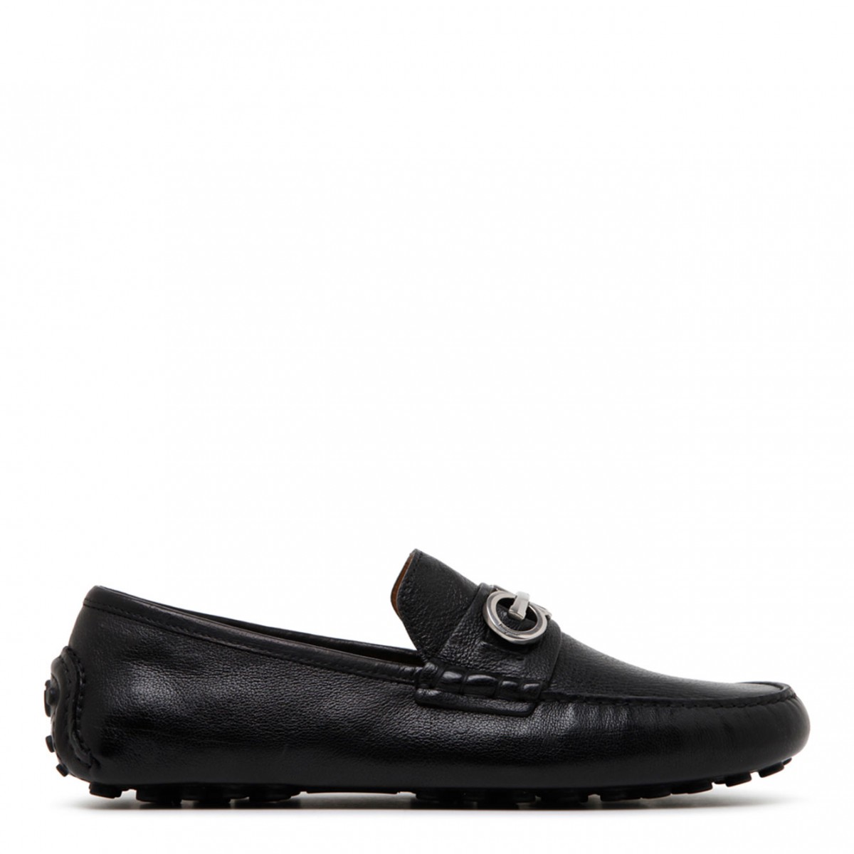 Black Calf Leather Gancini Detail Driver Shoes