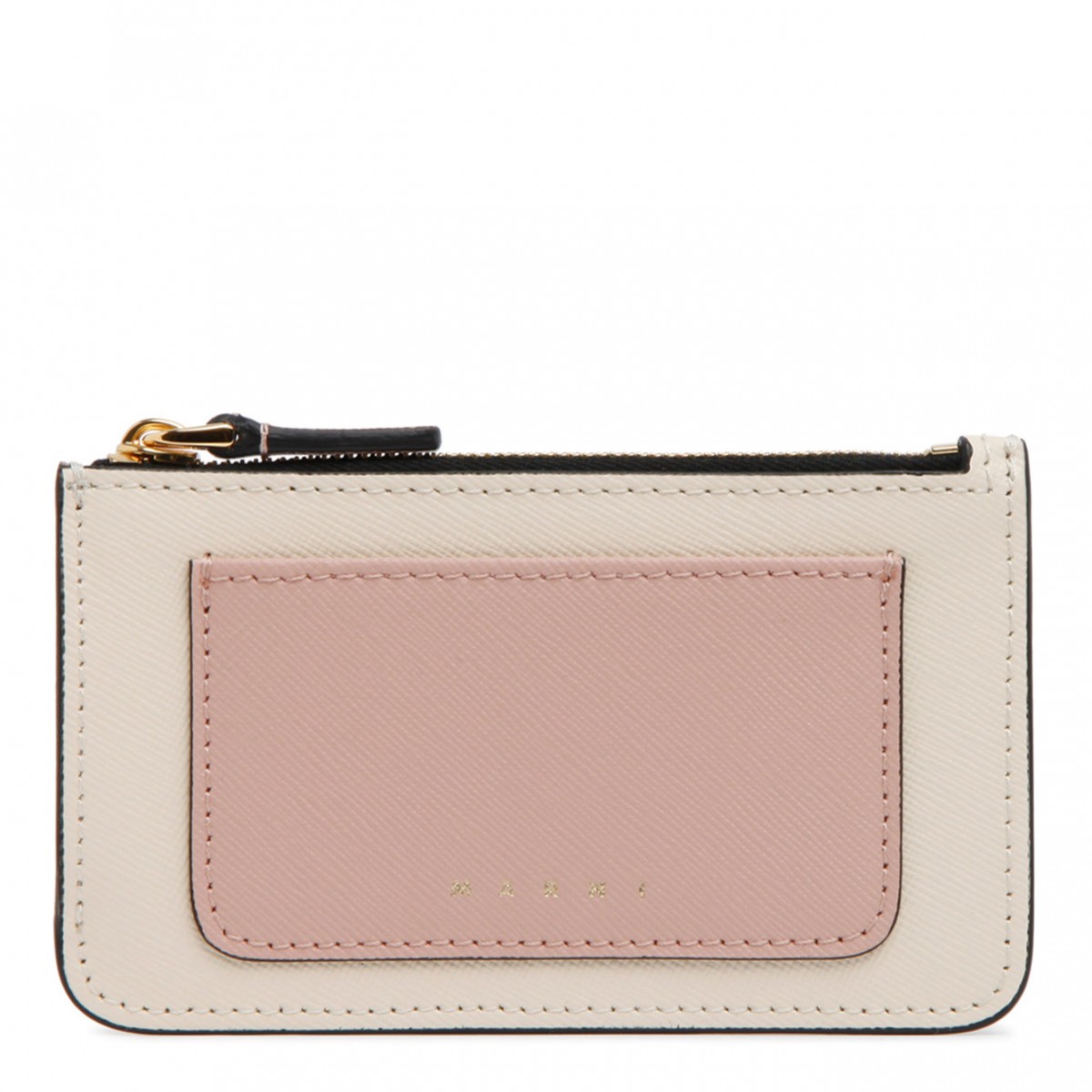 Cream White, Beige and Light Pink Calf Leather Tonal Cardholder