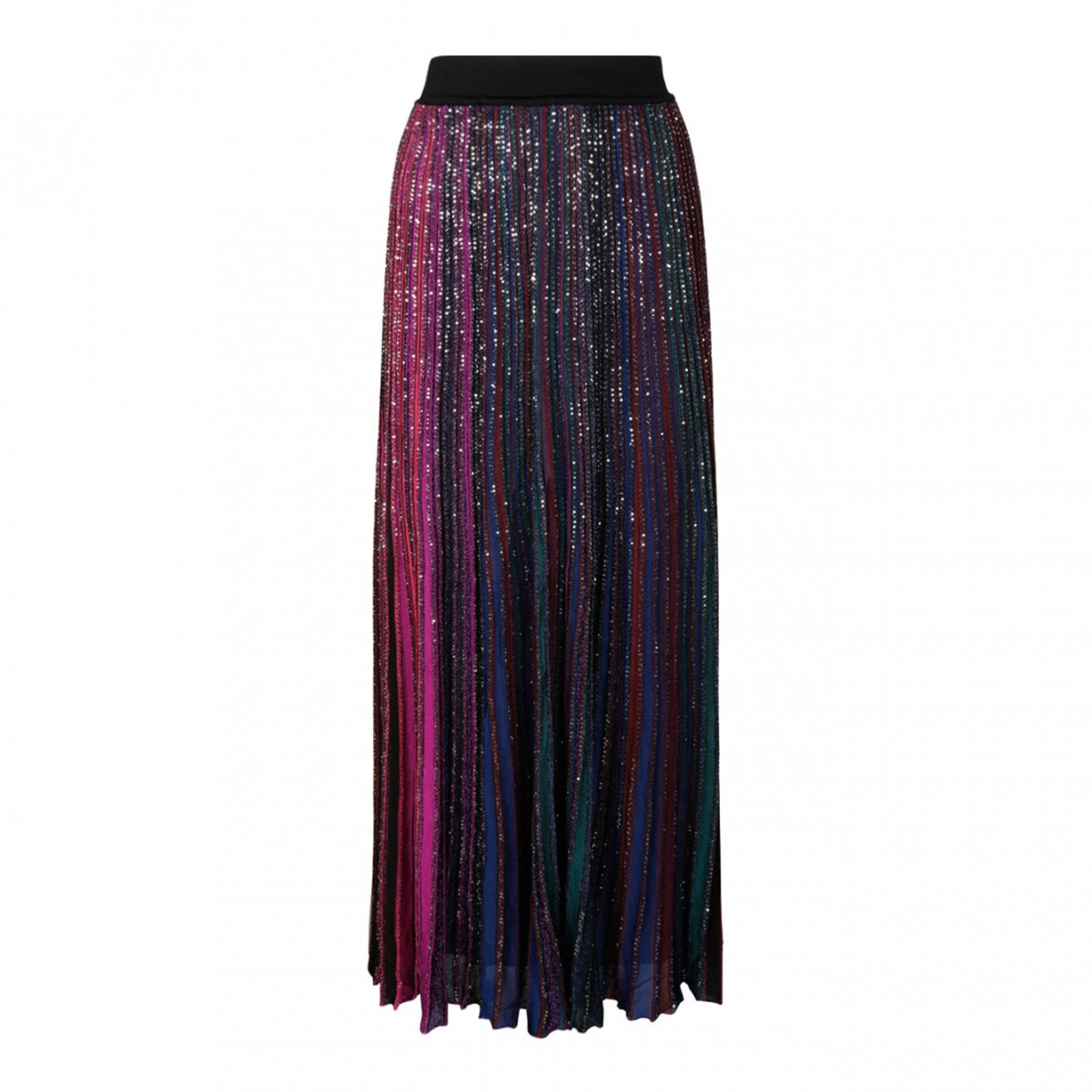 Black and Multicolour Pleated Striped Skirt