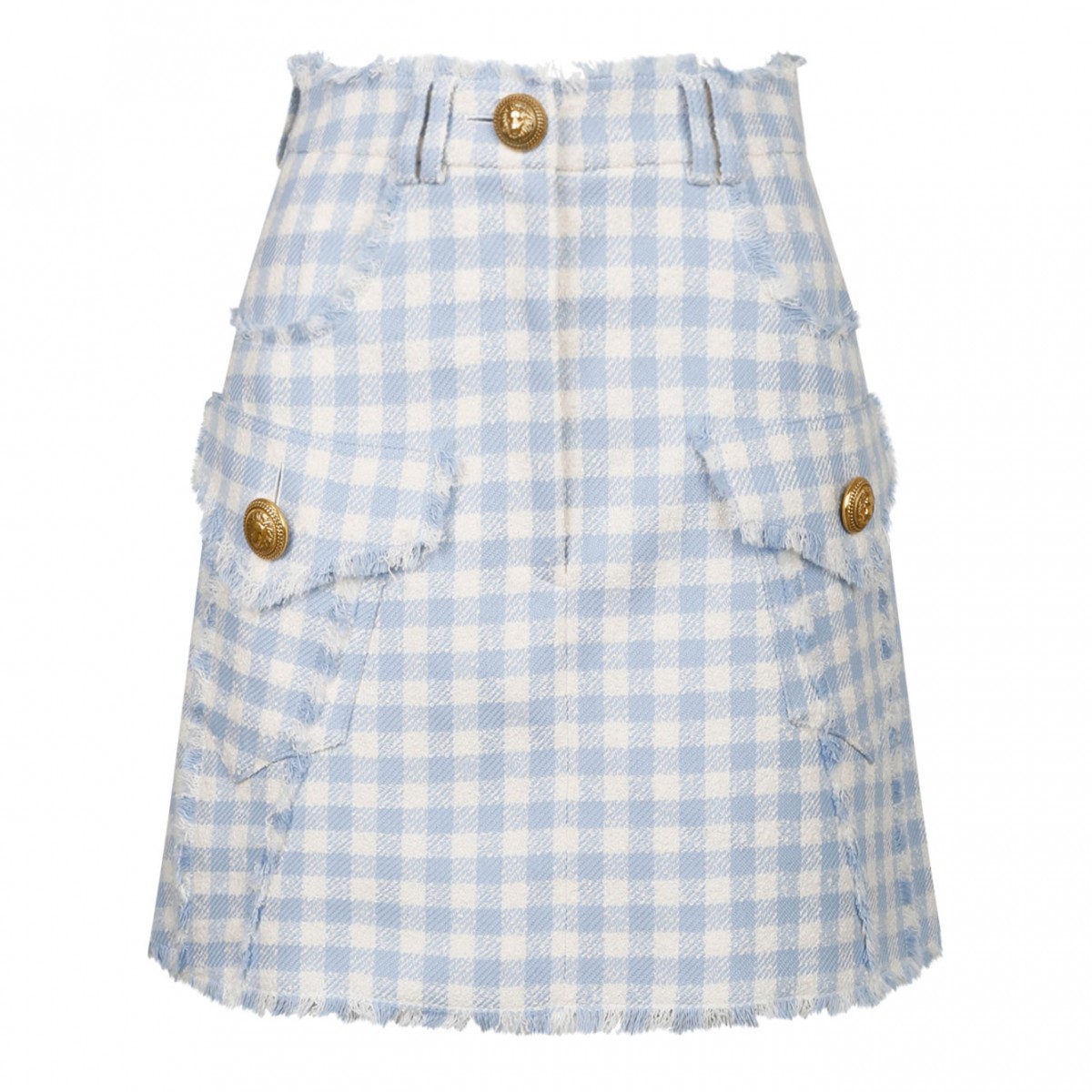 Blue Gingham Tweed A-Line Skirt