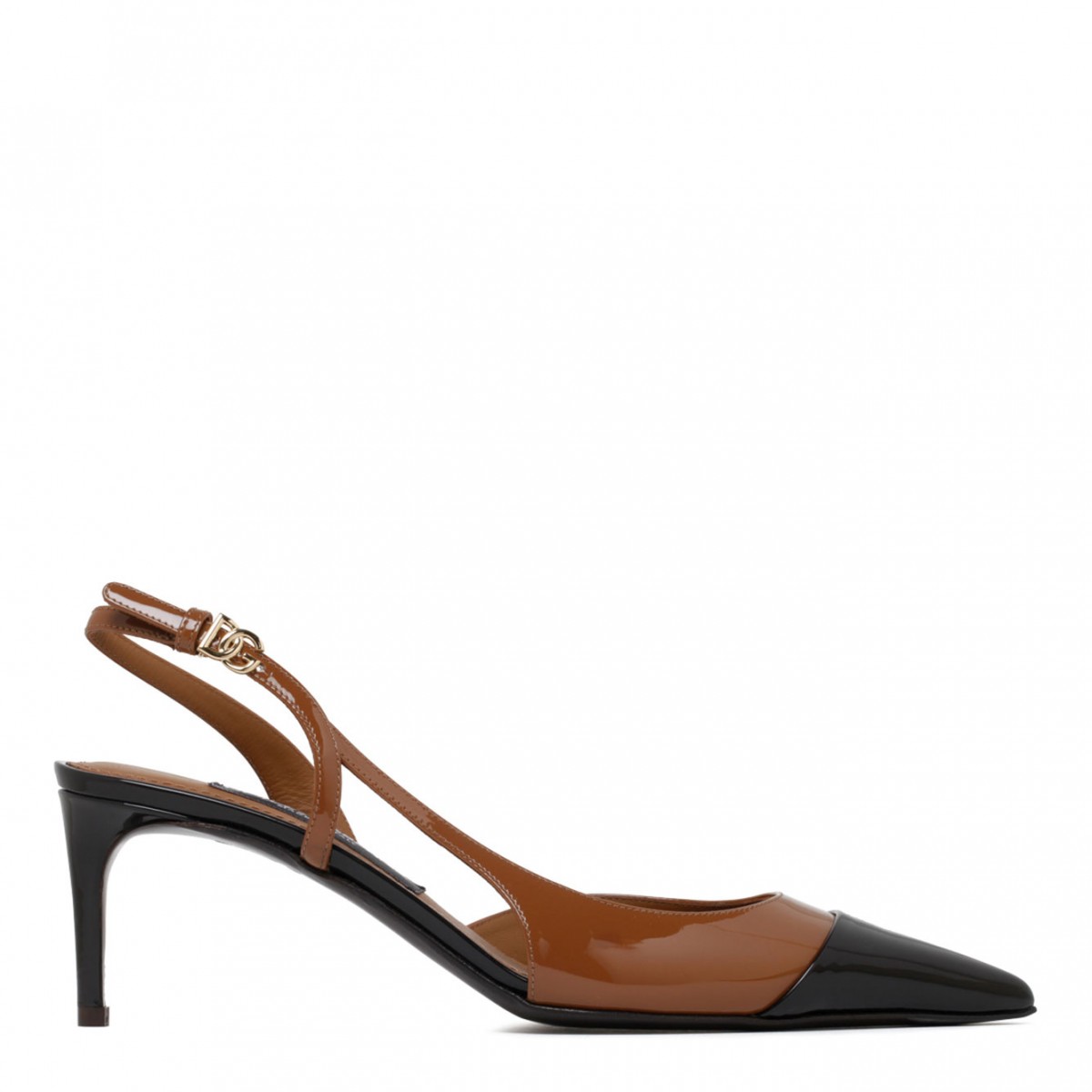 Black and Camel Brown Calf Leather Pumps