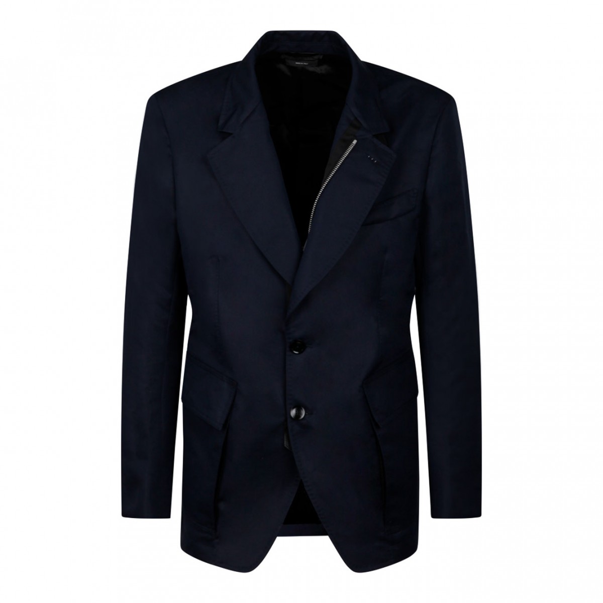 Blue Cotton Blend Single Breasted Jacket