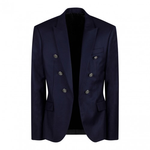 Blue Embossed Buttons Blazer