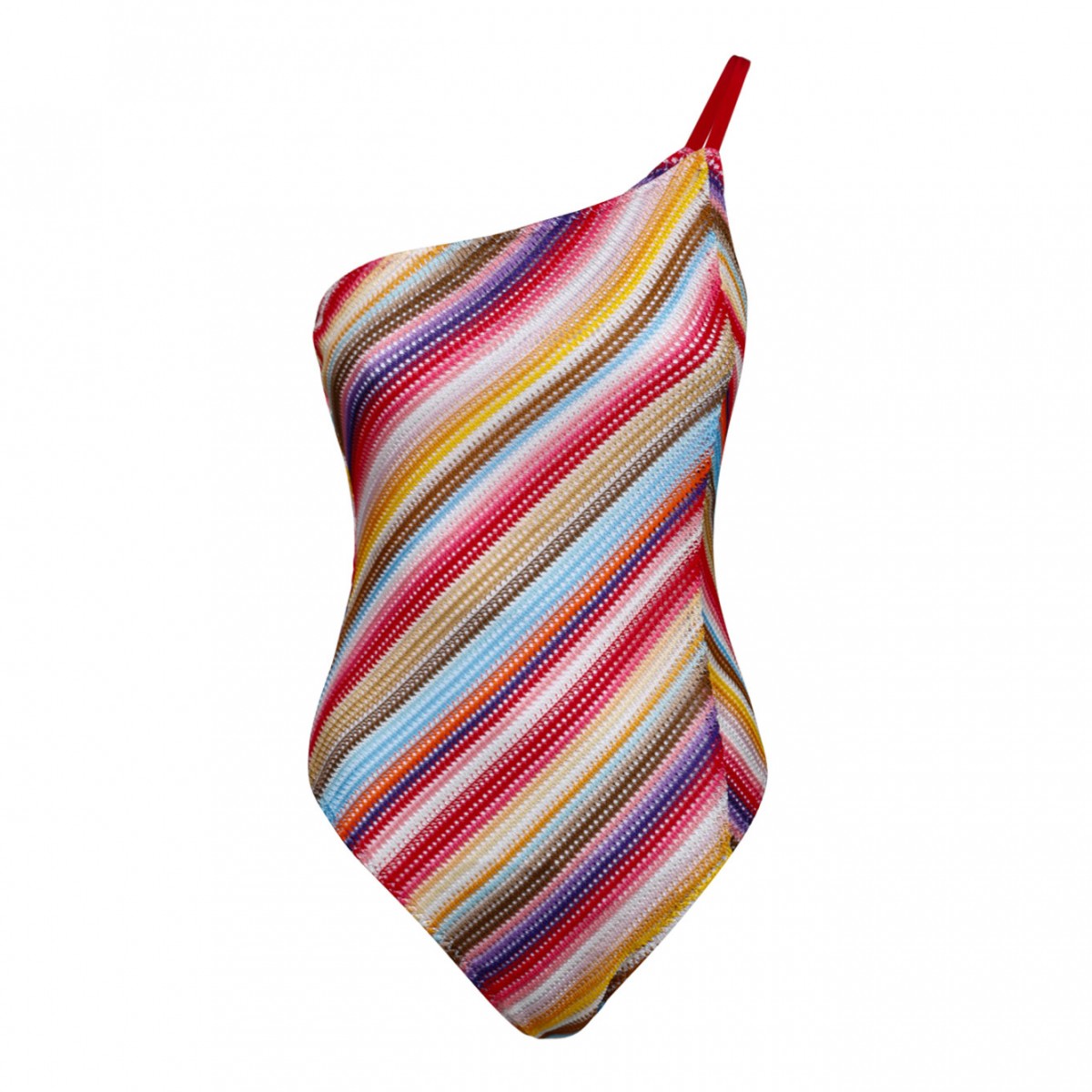 Red and Multicolour Striped Swimsuit