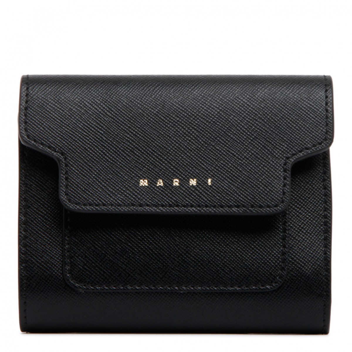 Marni Black Saffiano Leather Flat Wallet. 