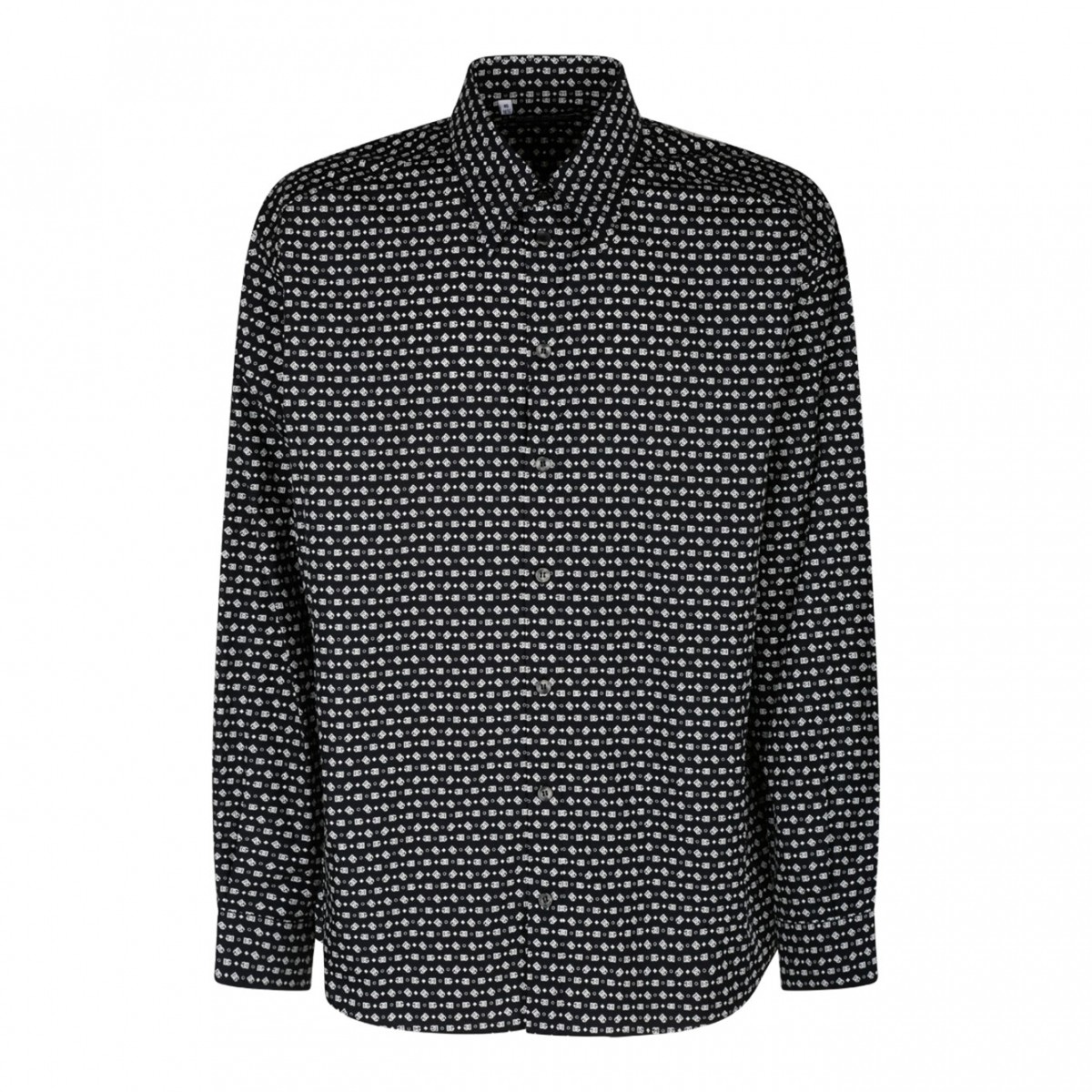Black and White Cotton Geometric Print Shirt