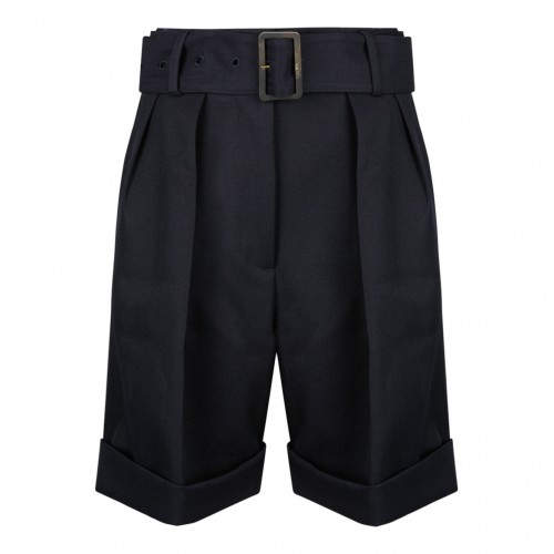 Black Wool Gabardine Shorts