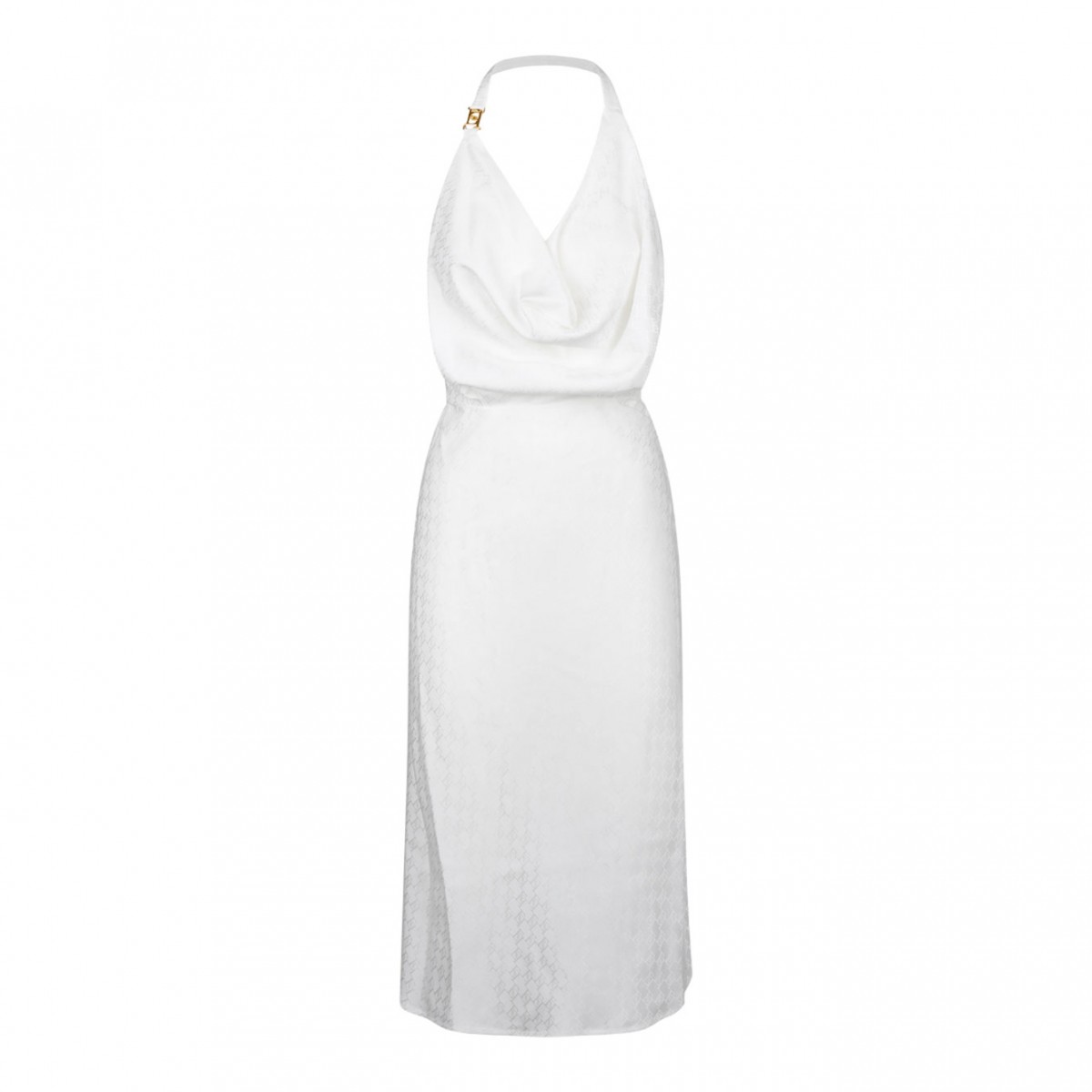 EF Logo Jacquard Viscose White Midi Dress