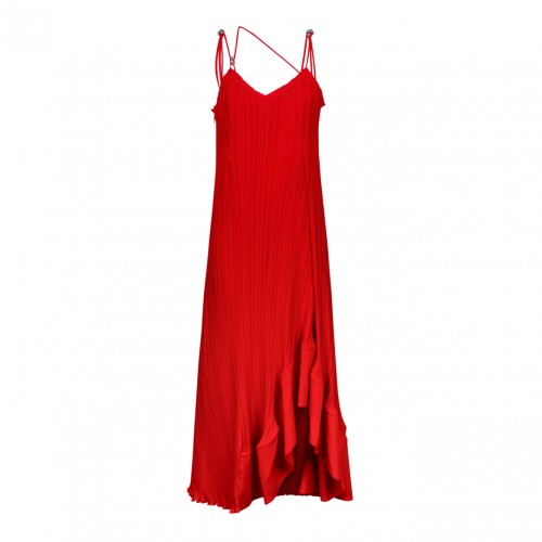 Straps Pleated Long Red Dress