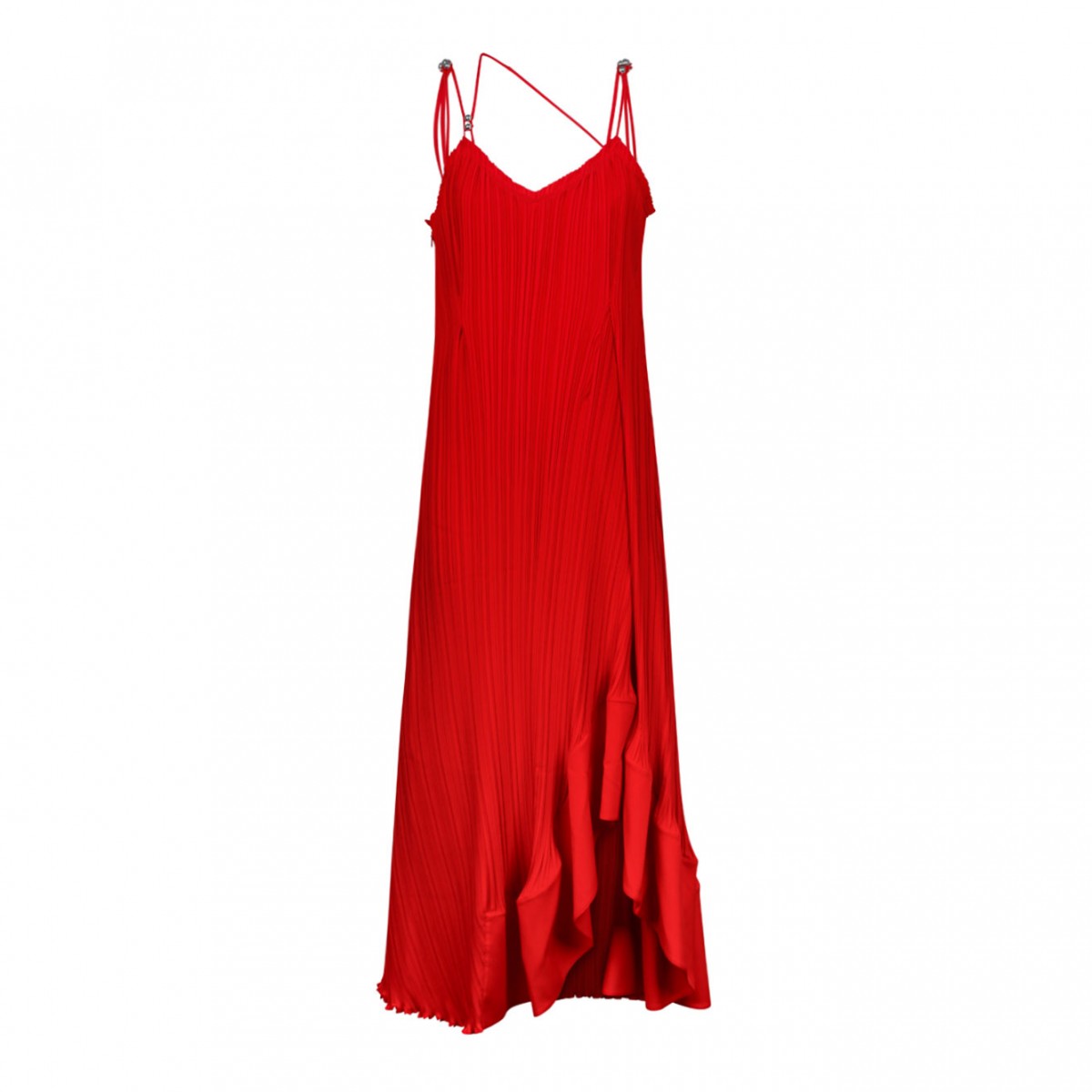 Straps Pleated Long Red Dress