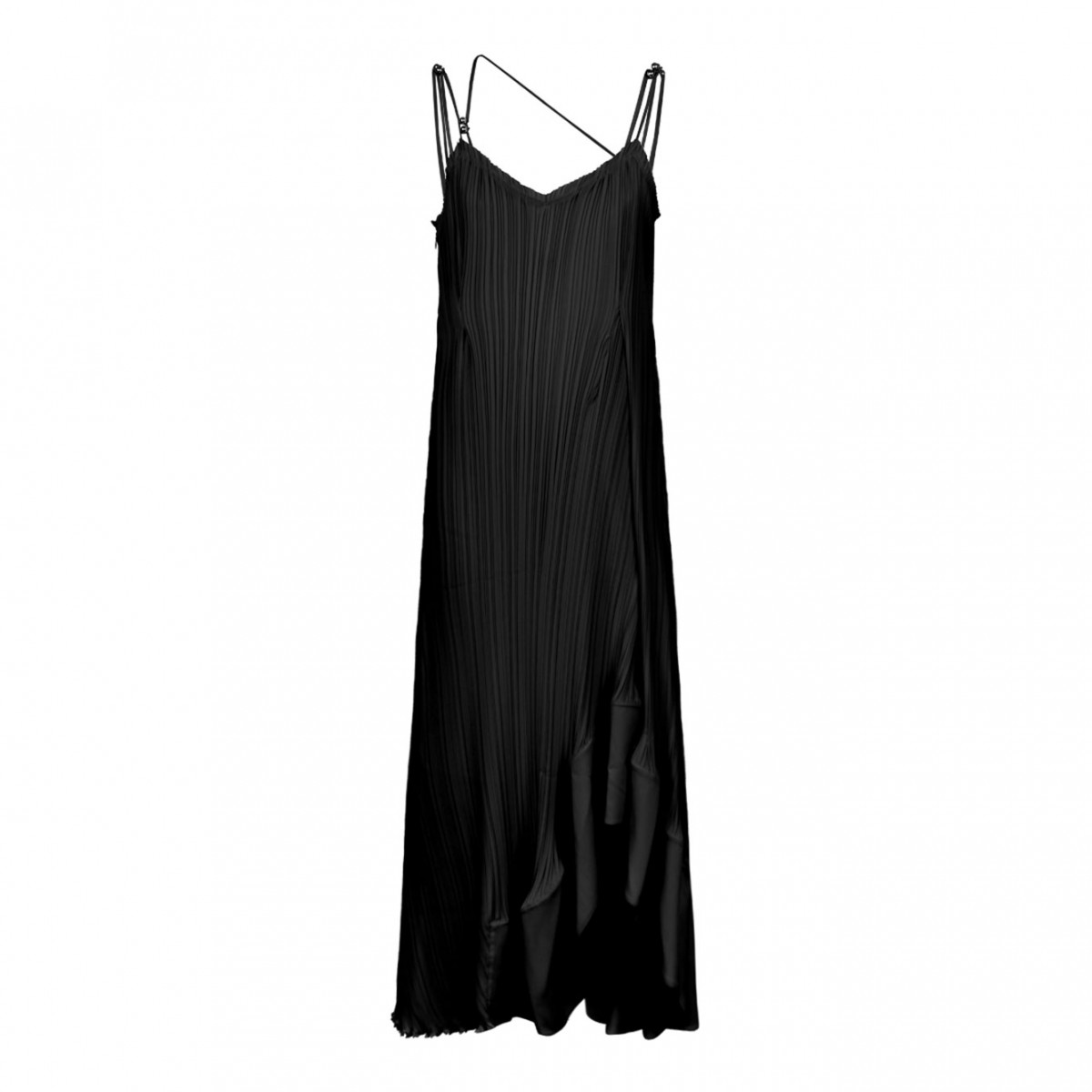 Straps Pleated Long Black Dress
