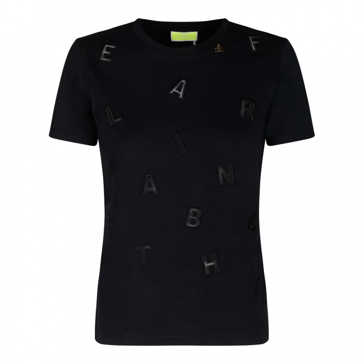 Black Cotton Lettering Embroidery T-Shirt