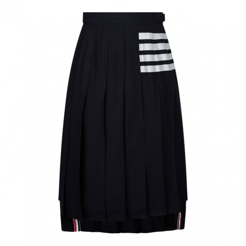 Navy Pleated Midi Skirt
