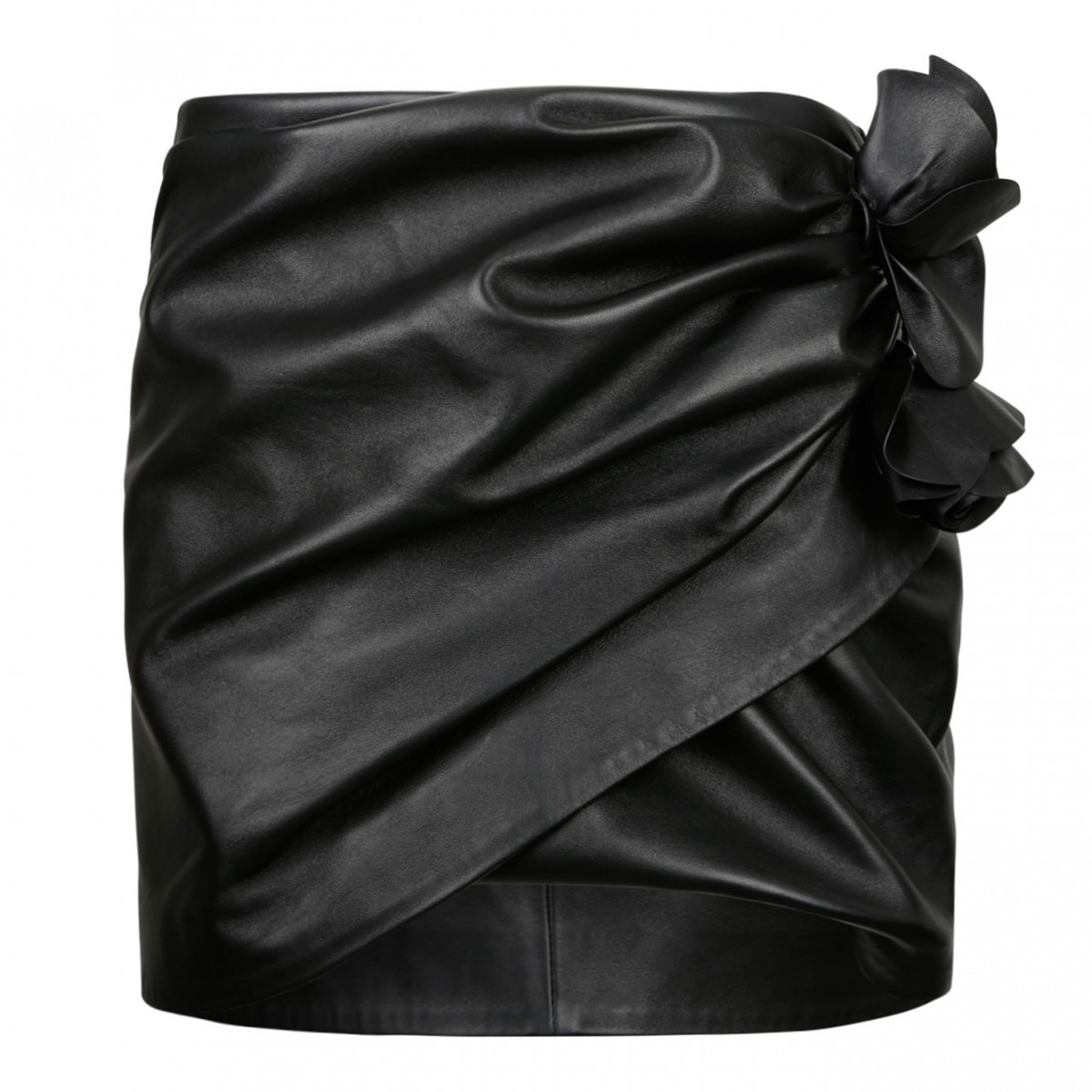 Draped Leather Black Mini Skirt