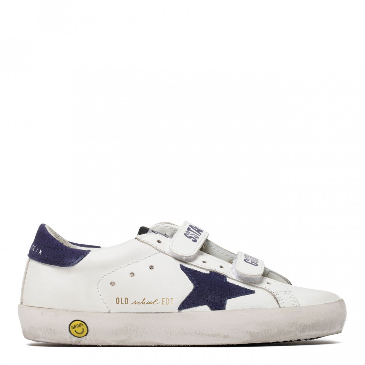 White and Navy Blue Calf leather Old School Sneakers