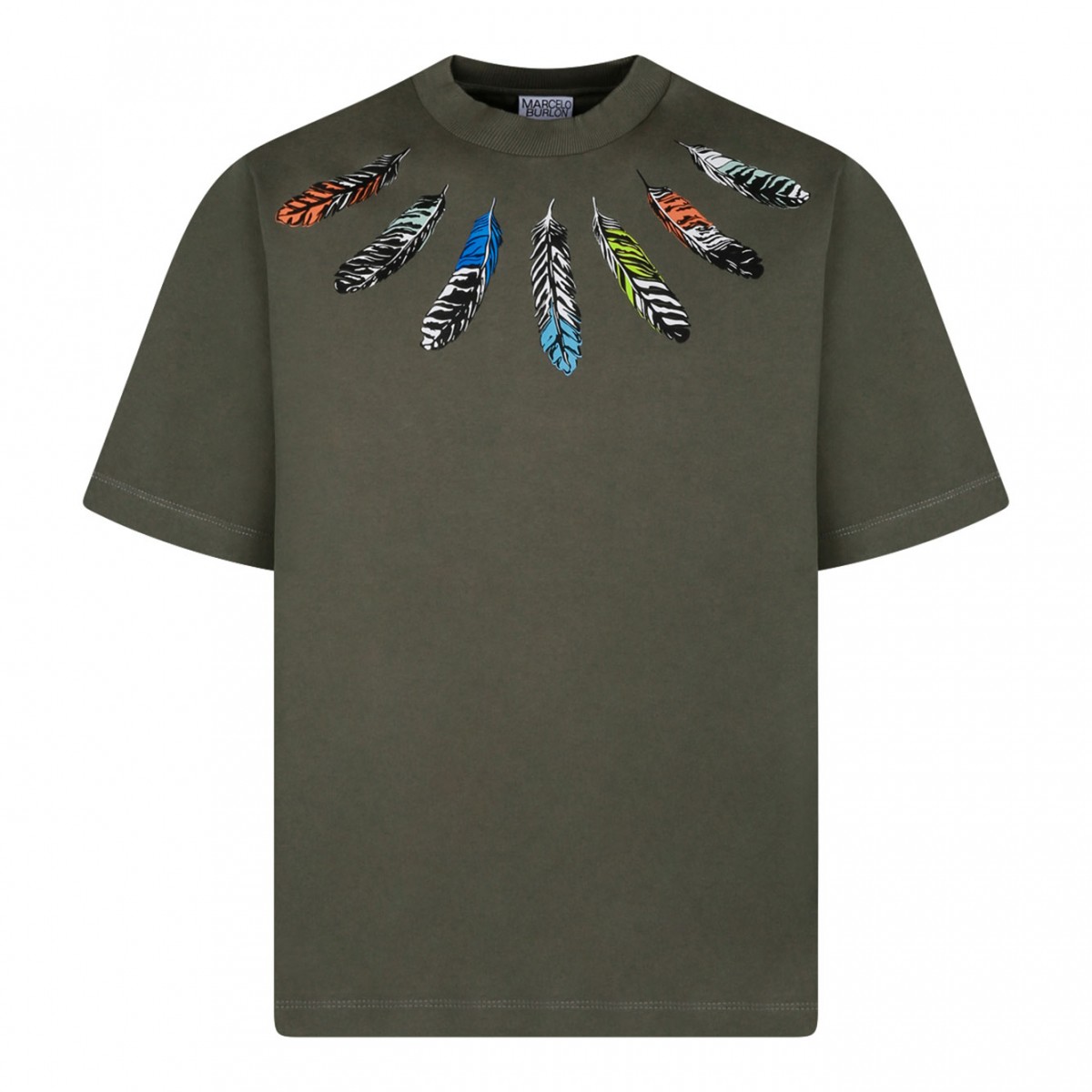 Army Green Feathers Detail T-Shirt