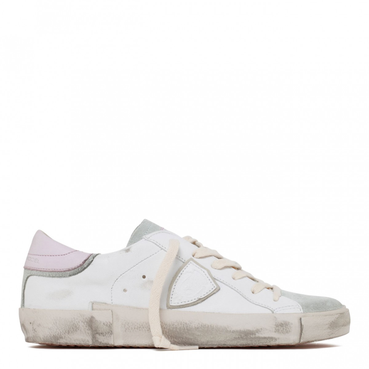 White and Pink Logo Patch Sneakers