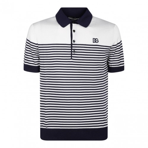White and Blue Striped Polo...