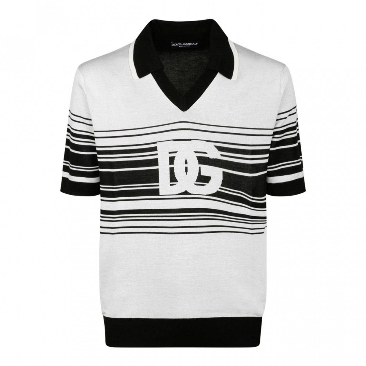 White and Black Jacquard Polo Shirt