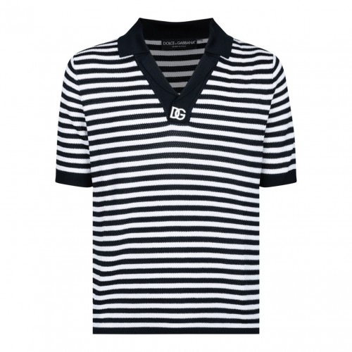 Blue and White Striped Polo...