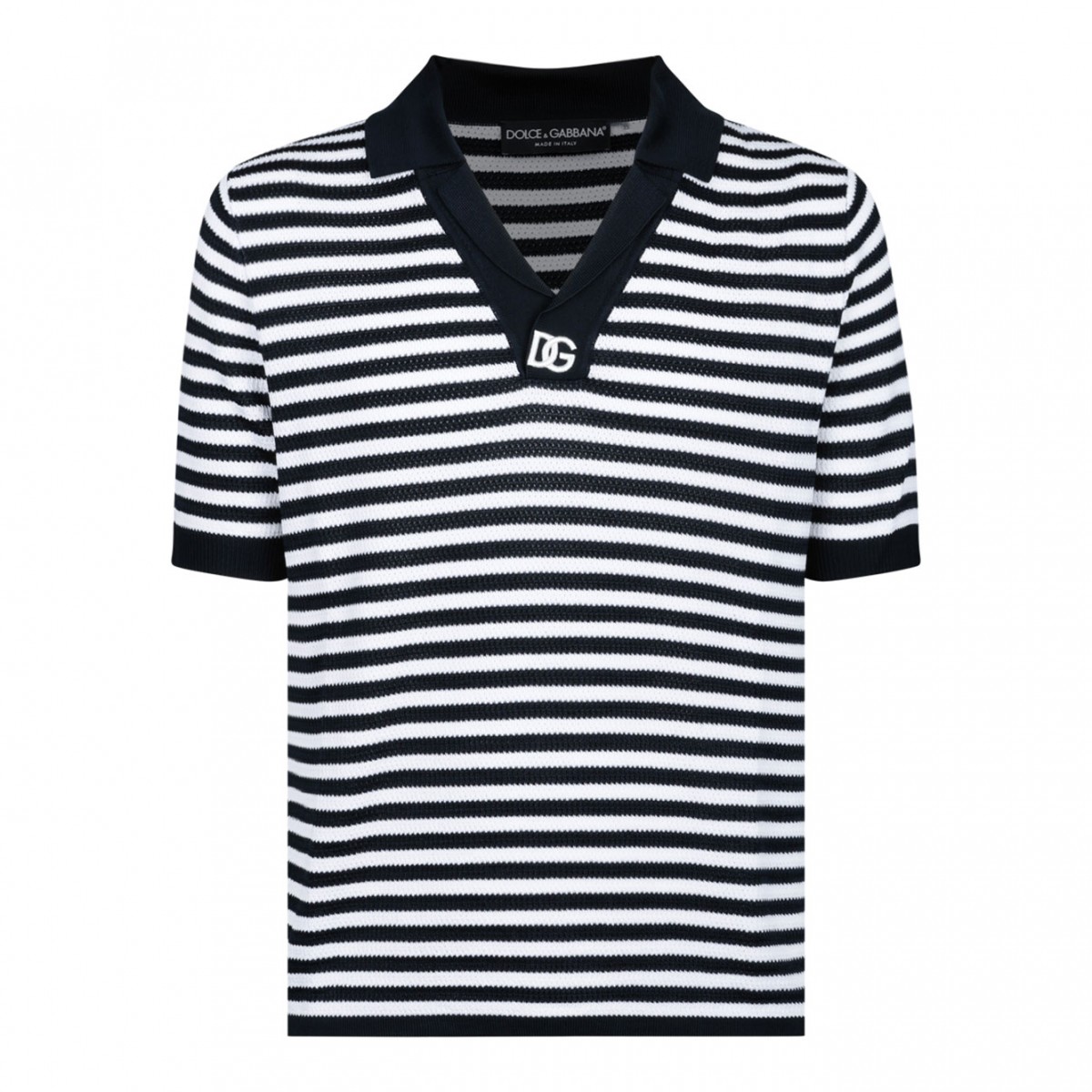 Blue and White Striped Polo Shirt