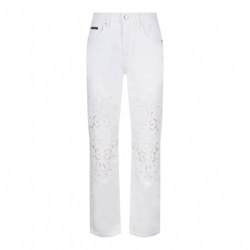 White Lace Detail Trousers