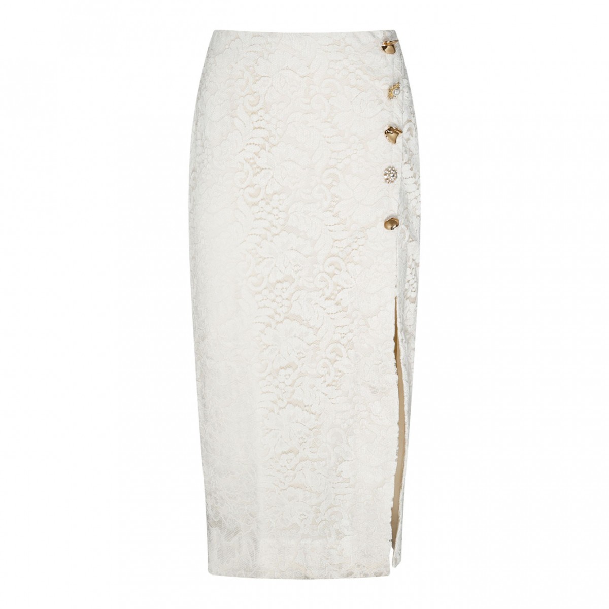 Cream Cord Lace Split Midi Skirt