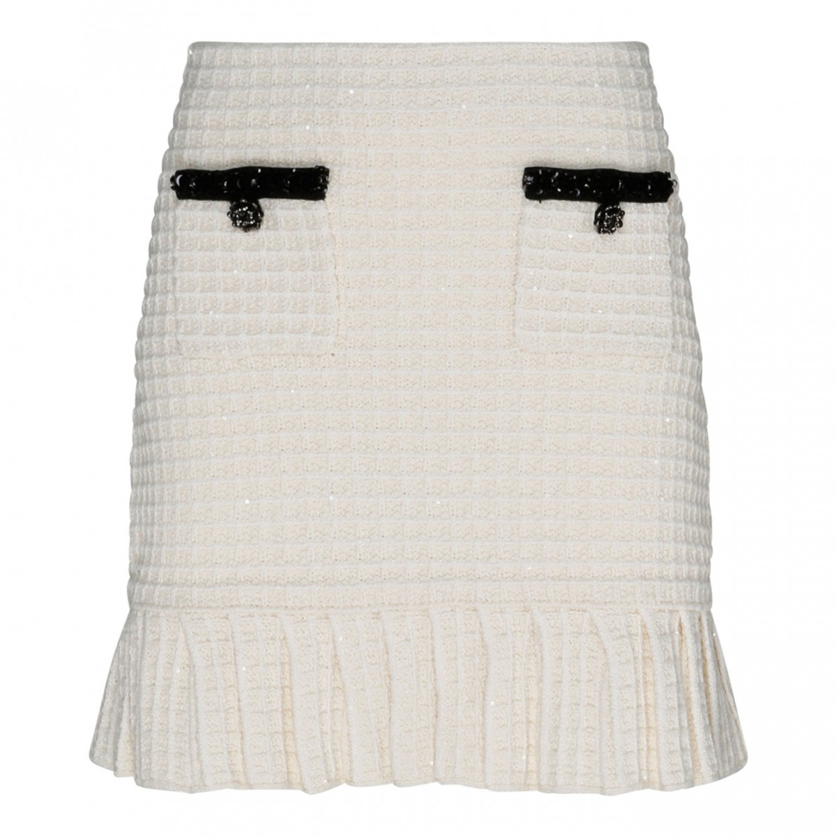 Cream Textured Knit Mini Skirt