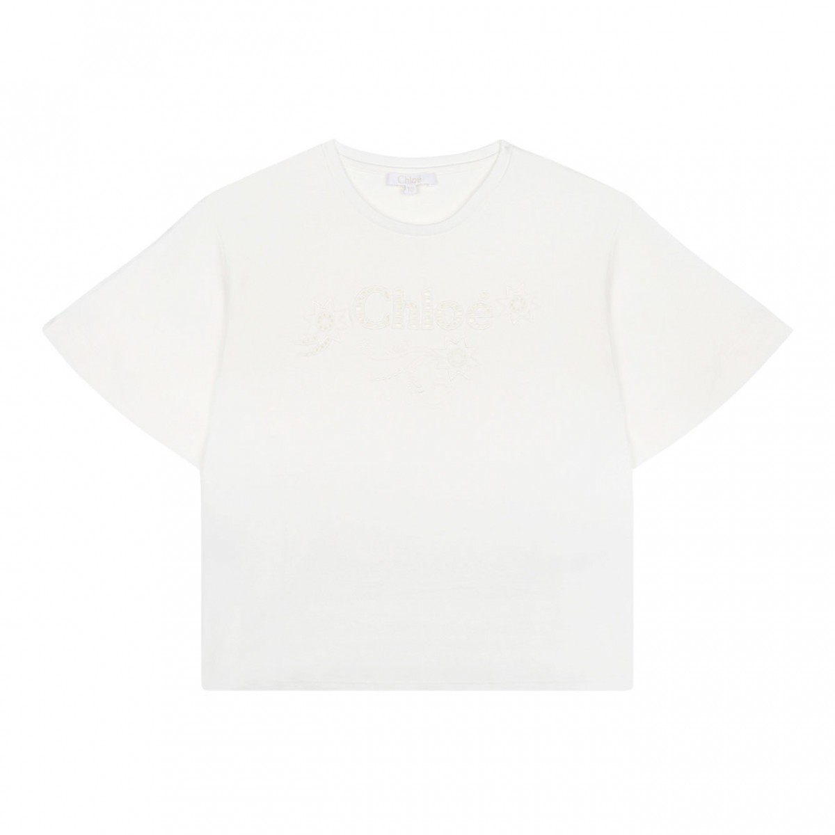 White Embroidered Carved Logo T-Shirt